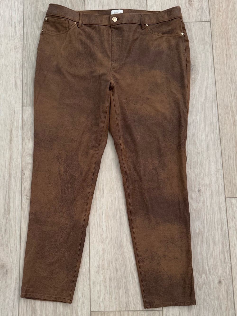 Chico’s The Ultimate Fit womens brown/tan faux suede leather pants size 3 /US 16